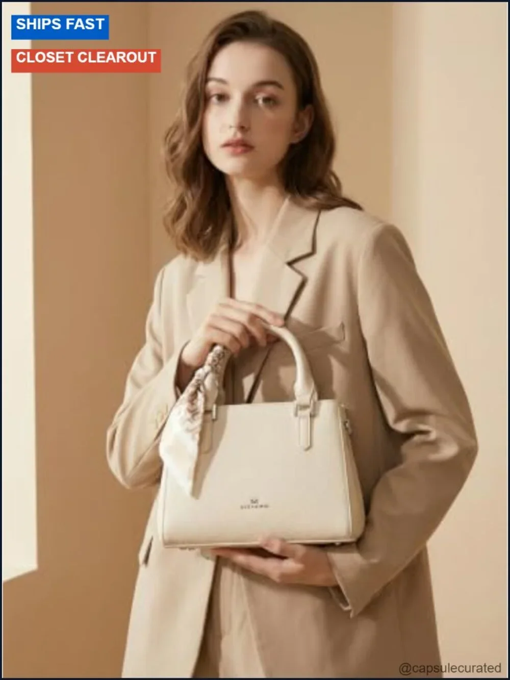 Top Handle Satchel, Vegan Leather Crossbody, Detachable Scarf